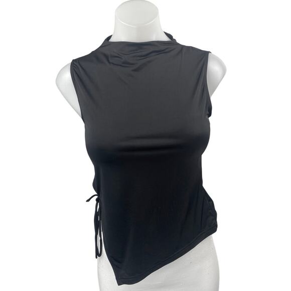 Princess Polly Women's Black Sleeveless Mock Neck Side Tie Tank Top Size 6 - Picture 1 of 4